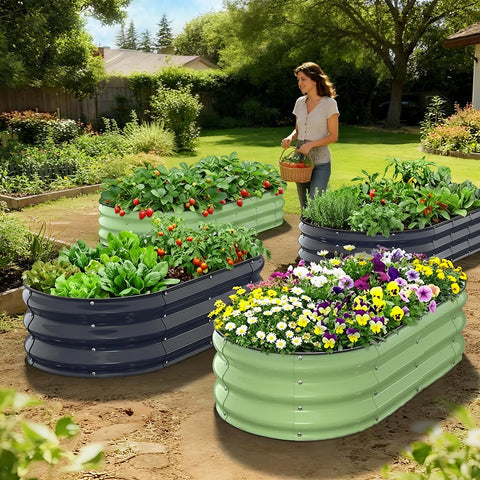 Yumatum raised bed suitable for flowers and herbs encourages seasonal color.