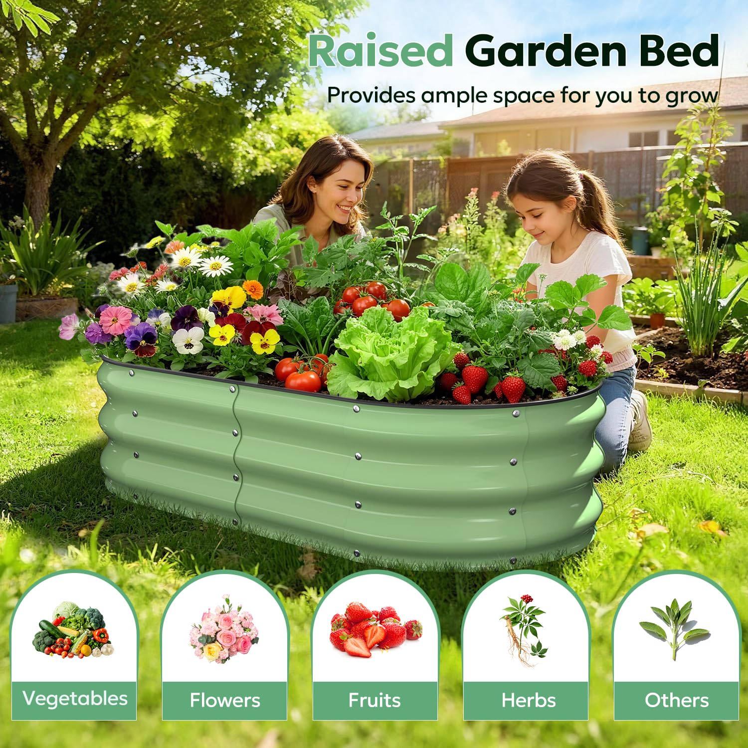 Yumatum raised garden bed side view highlights compact footprint for small patios.