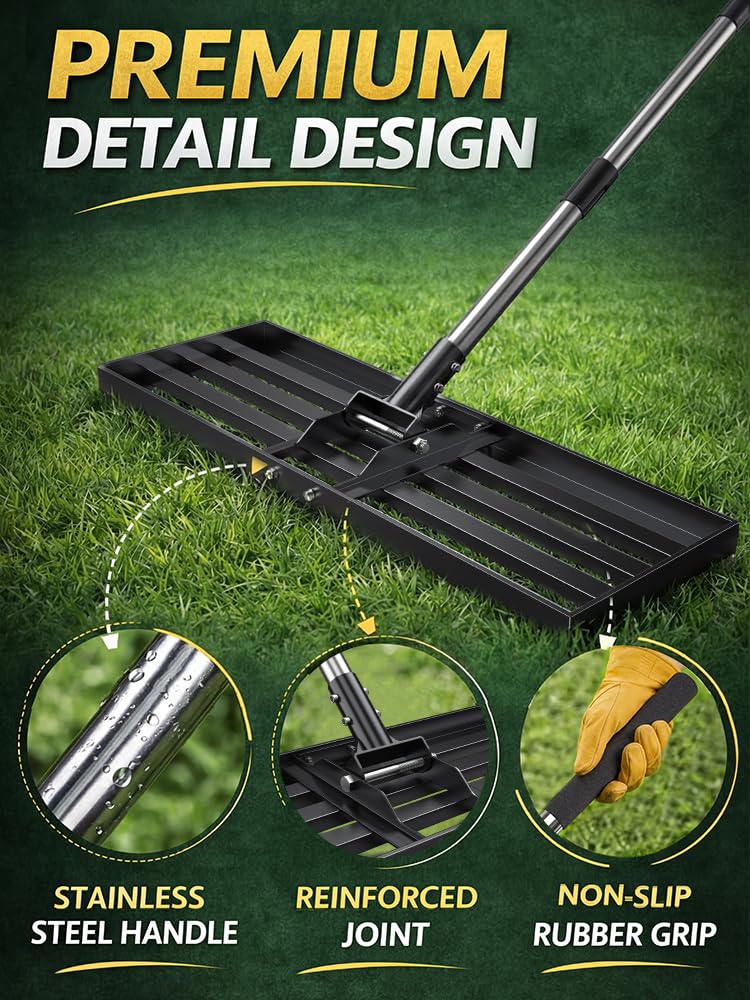 Yumatum stainless steel handle leveler designed for durable yard work.