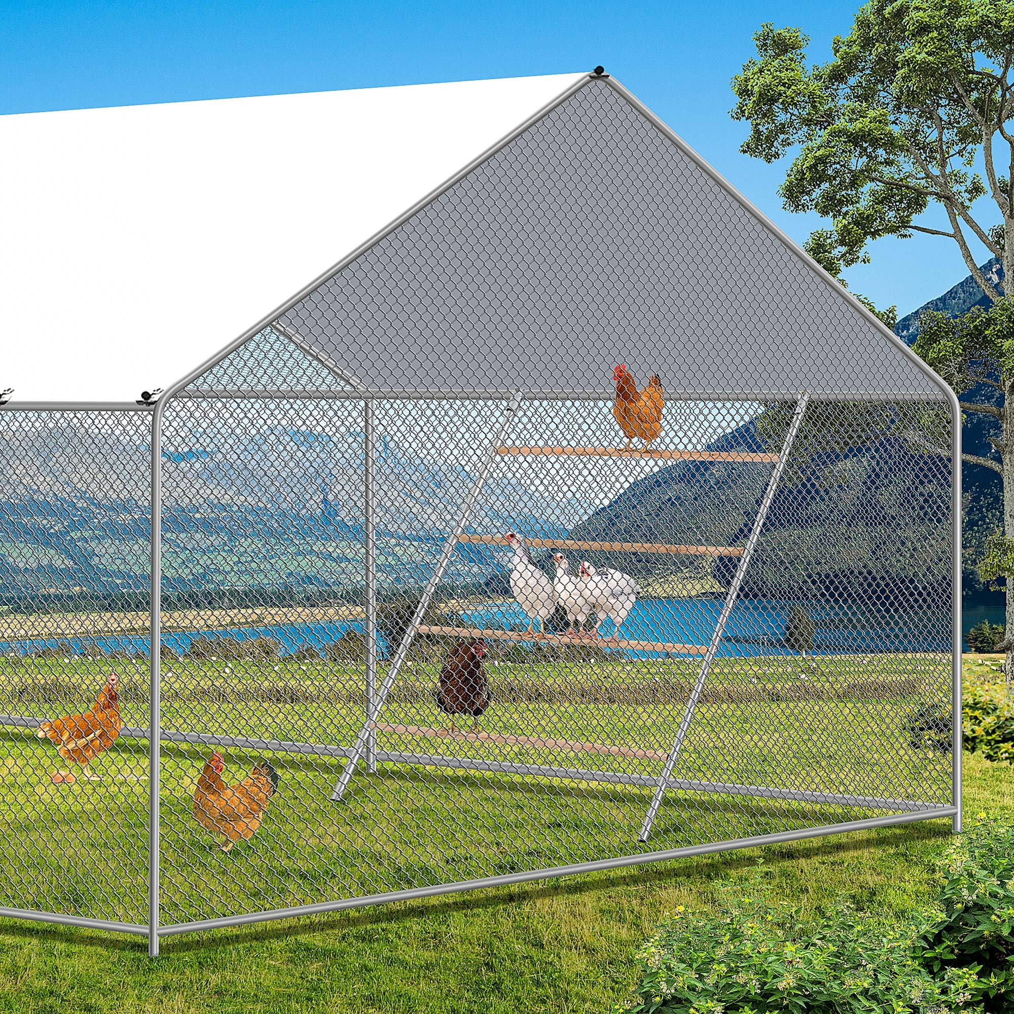 YUMEKA side view shows stable supports ideal for a spacious coop perch.