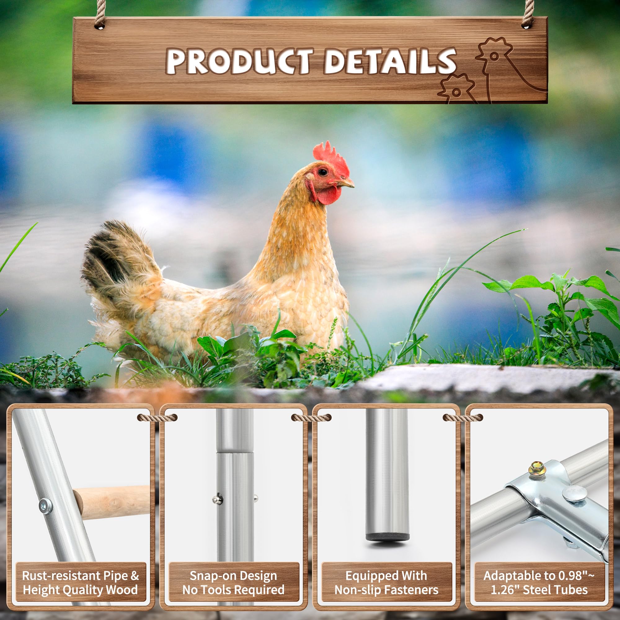 YUMEKA-roost-ladder metal pipes highlight durable, weather-resistant components for backyard poultry.