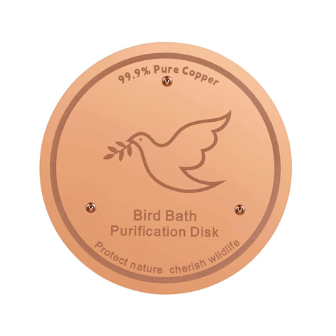 YUMEWARM copper purification disk in a birdbath improves water clarity for visiting birds