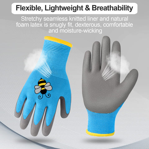 Yumoin gloves in bright colors with bee pattern for easy outdoor spotting