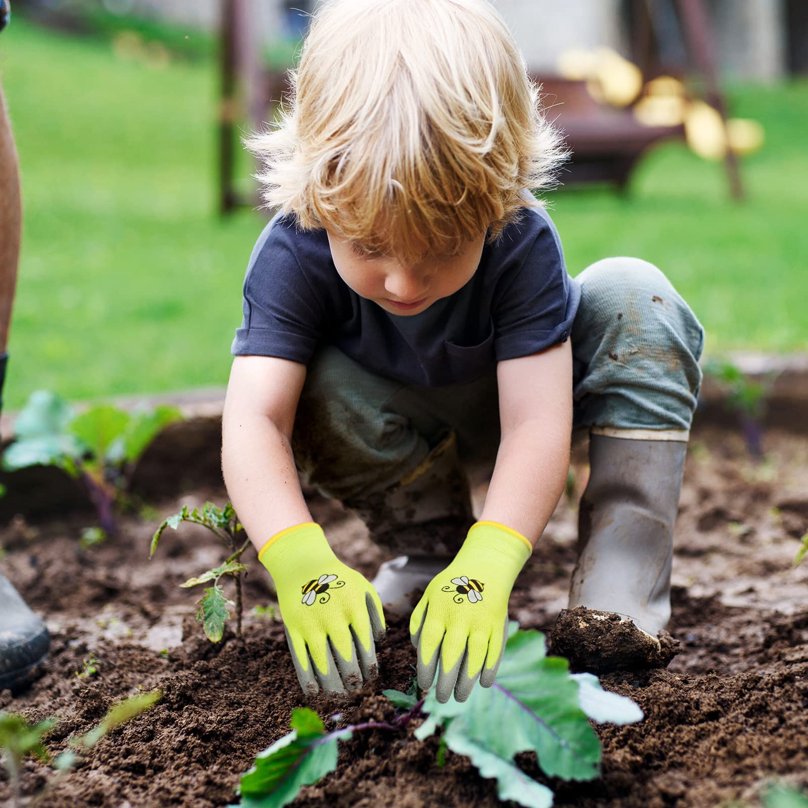 Yumoin kids gardening gloves with extended elastic cuffs for easy on/off