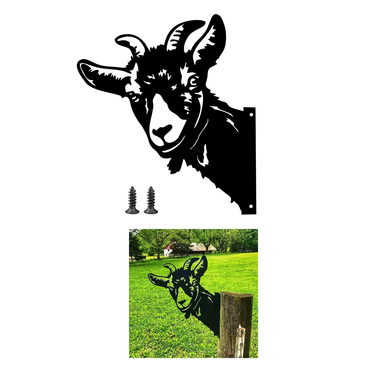 Yungeln Peeping Goat metal art ornament enhances garden charm at dusk