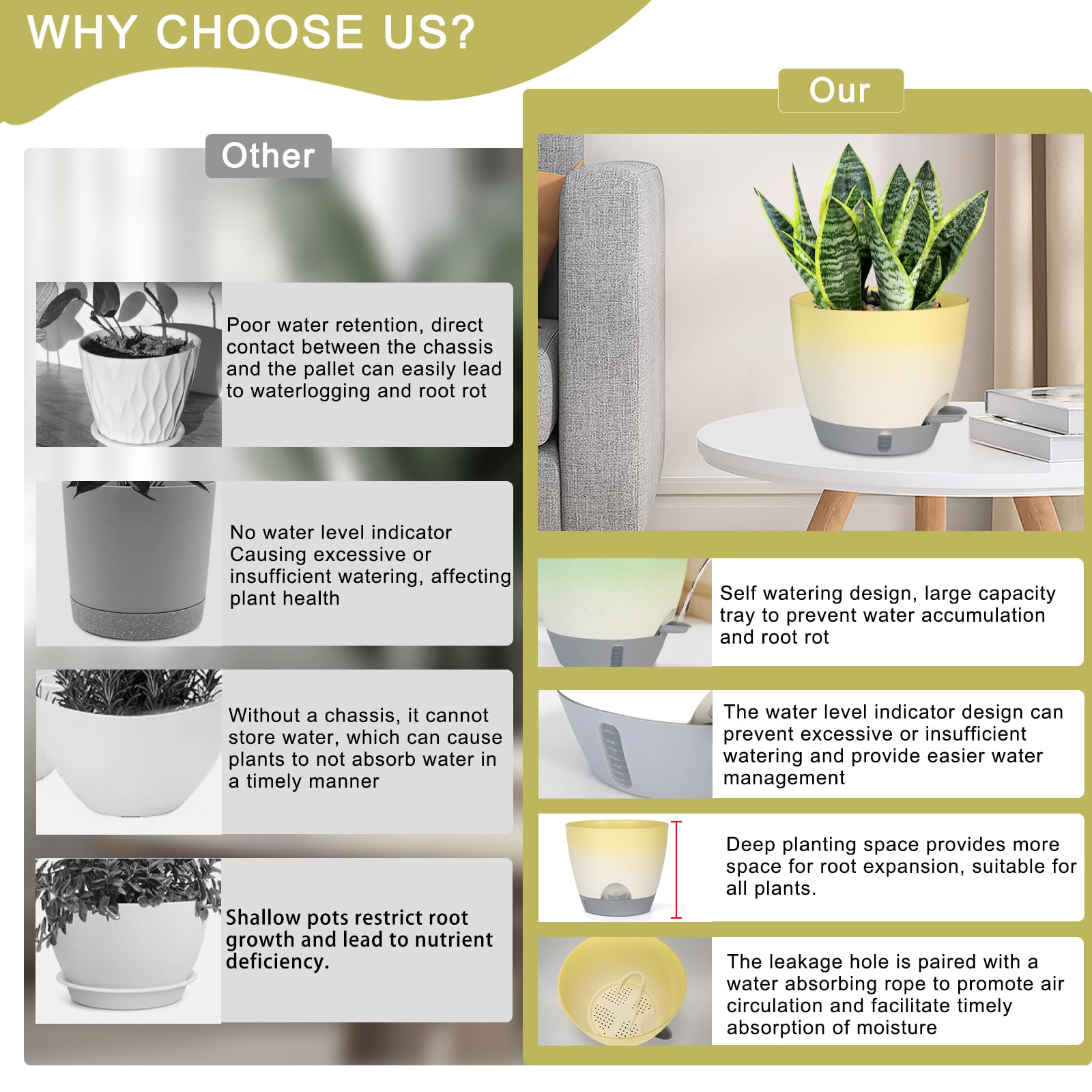 YUNLINGAA removable drainage tray and saucer for clean floors