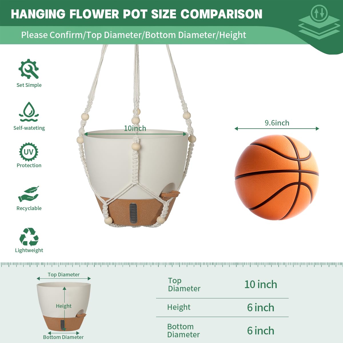 YUNLINGAA self-watering hanging planter tray and reservoir for extended watering intervals.
