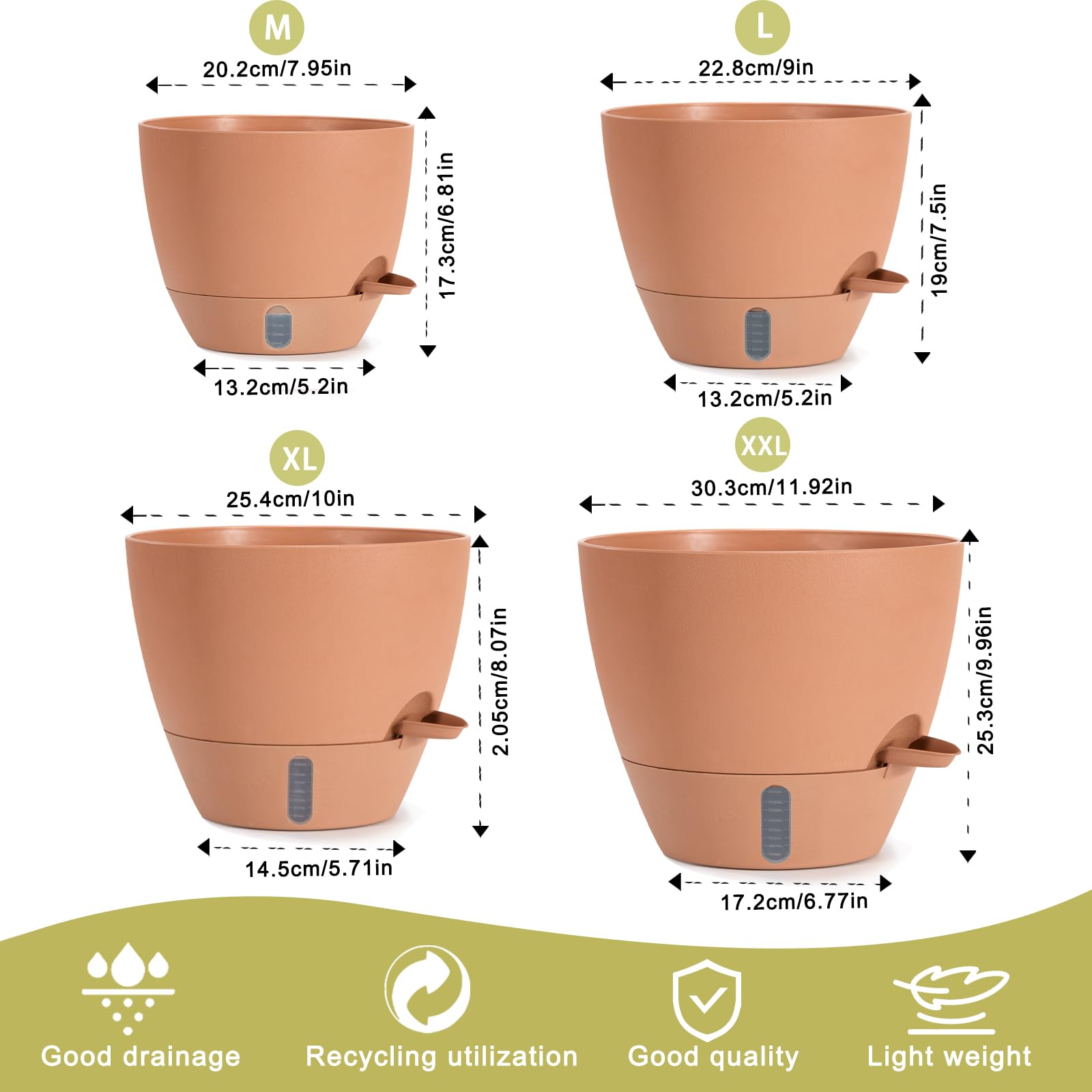 YUNLINGAA self-watering pot 10-inch with water level window for easy care.