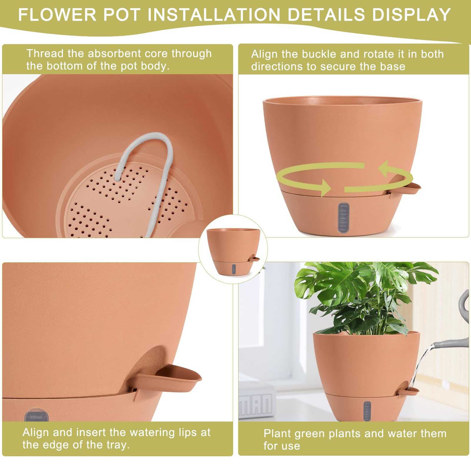 YUNLINGAA self-watering pot 8-inch compact space solution.