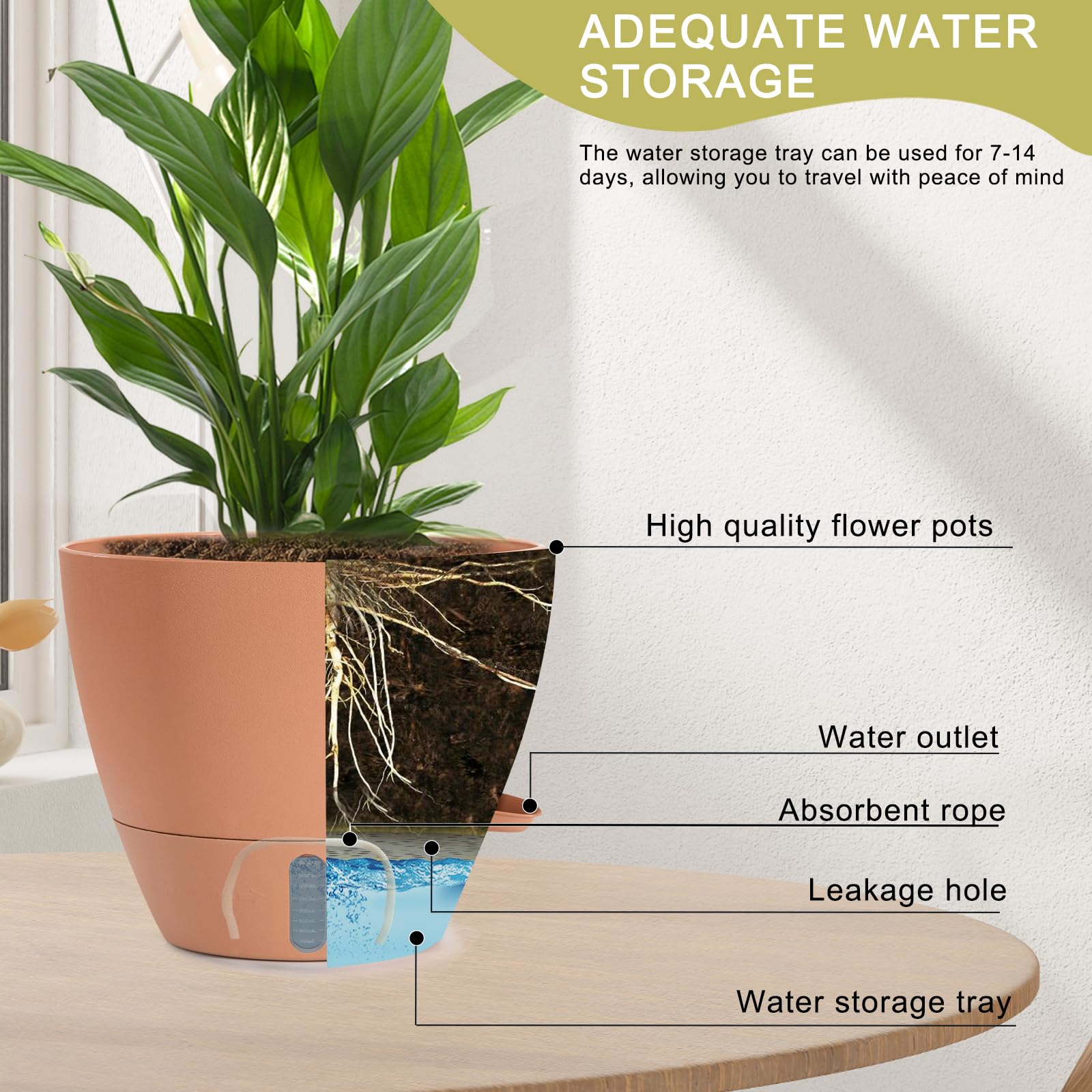 YUNLINGAA self-watering pot 9-inch versatile indoor-outdoor planter.