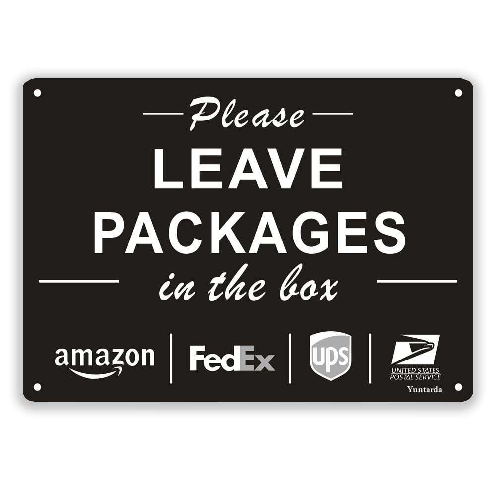 Yuntarda sign front view, clearly communicates where to place packages for porch deliveries.