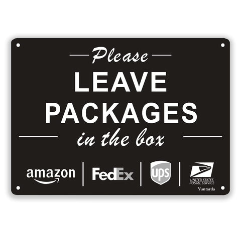 Yuntarda sign front view, clearly communicates where to place packages for porch deliveries.