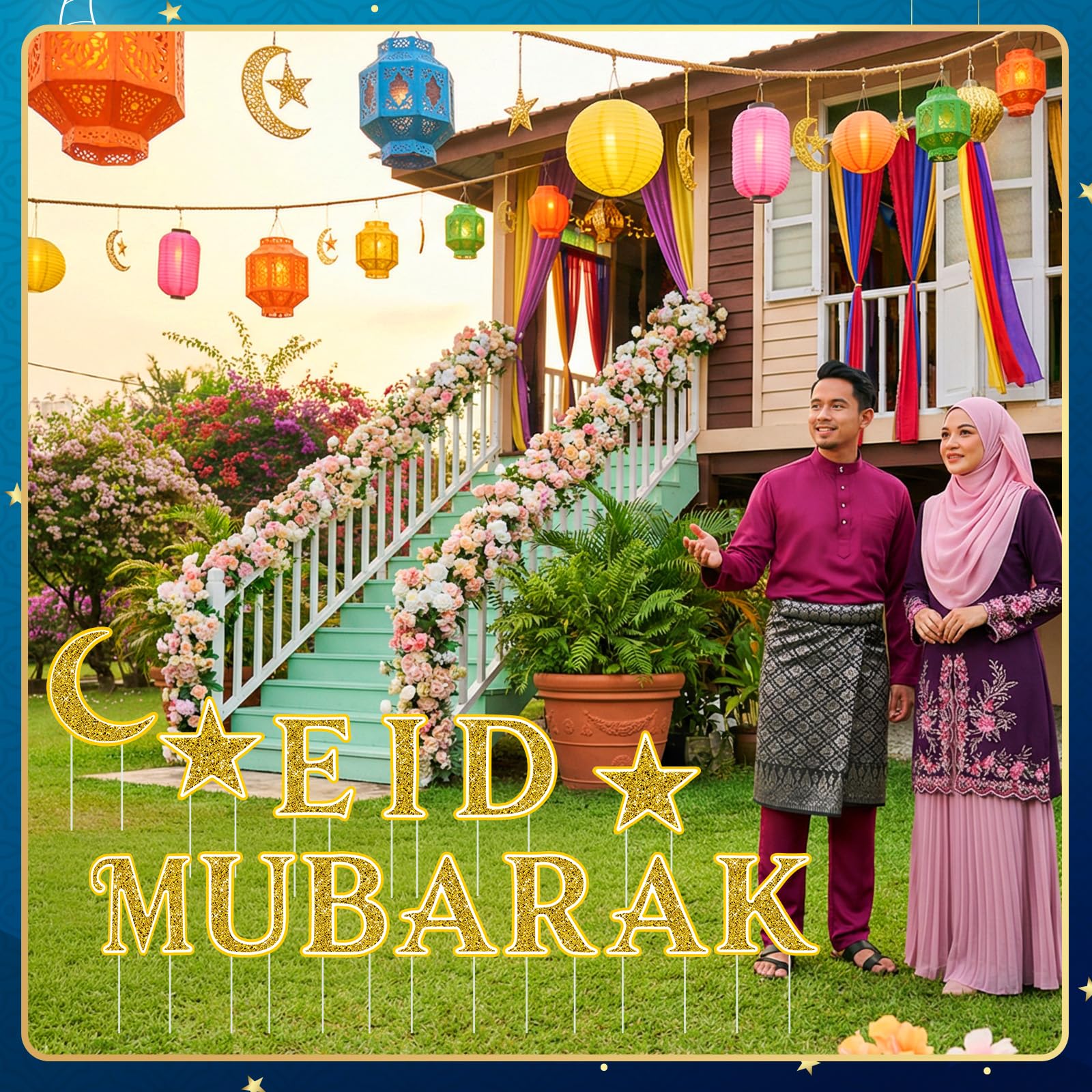Eid Mubarak yard signs ideal for patio or garden displays.