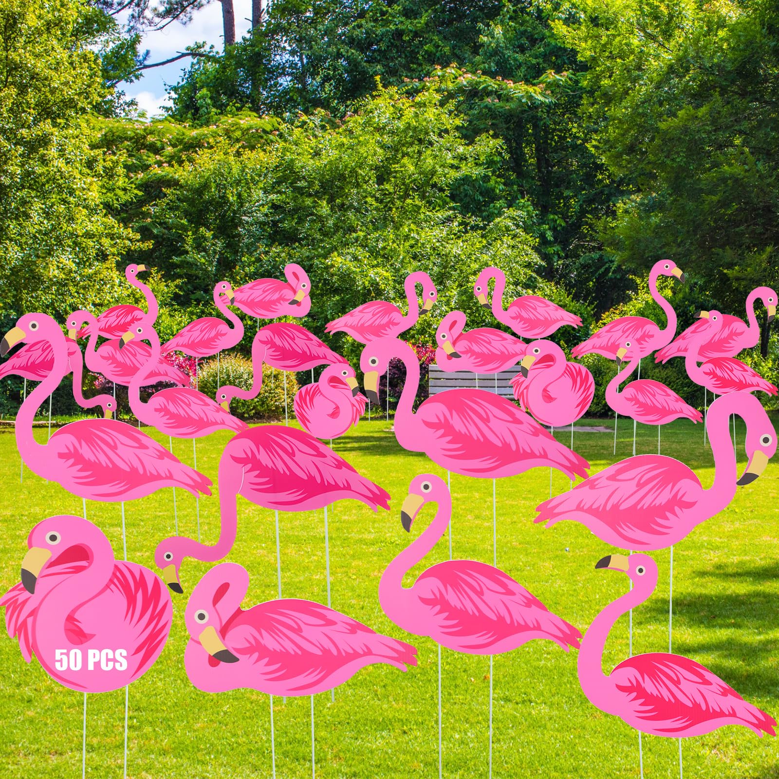 Yuntau pink flamingo yard signs 50-pack for bright outdoor decor and gifting