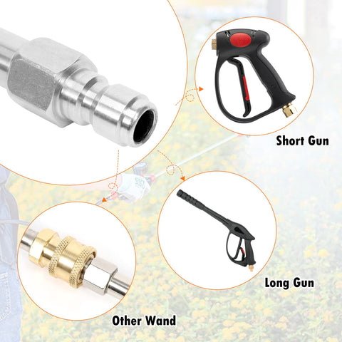 YUNVI universal 1/4-inch thread fits most pressure washers and accessories.