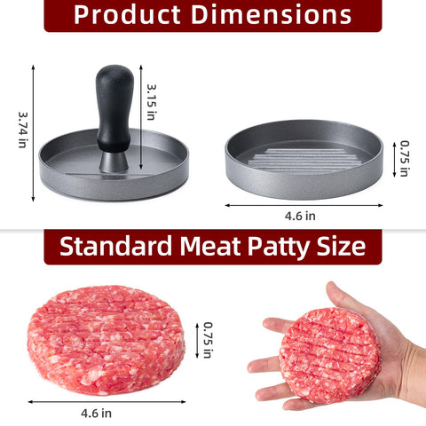 Yunzt burger press 4.6 inch round smasher creates perfectly flat, even burgers.