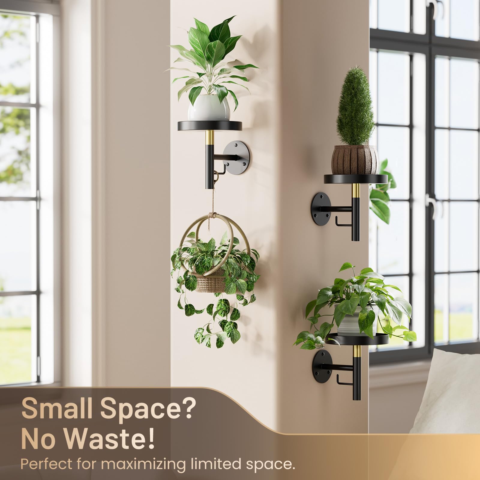 Close-up of Yuoros wall planter with black finish and secure mounting.