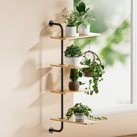 YUOROS window shelf 4-tier rotating shown with sunlit plants for space-saving display
