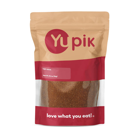 Yupik Teff Seeds packaging on shelf signals gluten-free and kosher credentials.