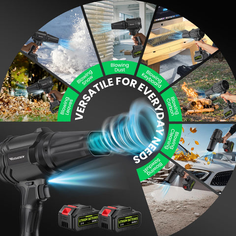 YUQUESEN cordless blower delivers turbo power for fast yard tasks.