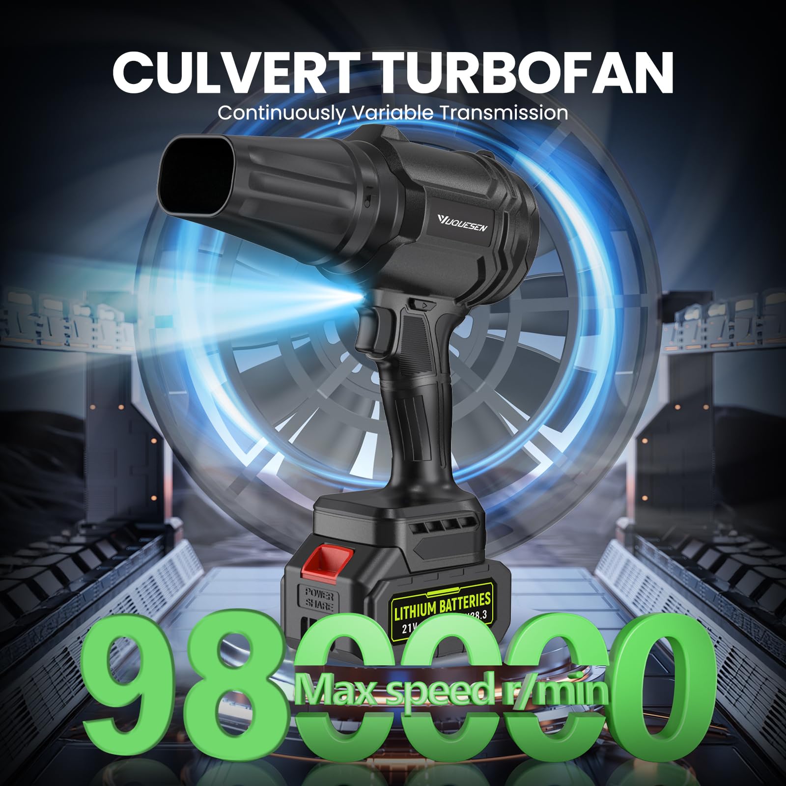 YUQUESEN blower with dual battery provides extended runtime for all-day patio cleaning.