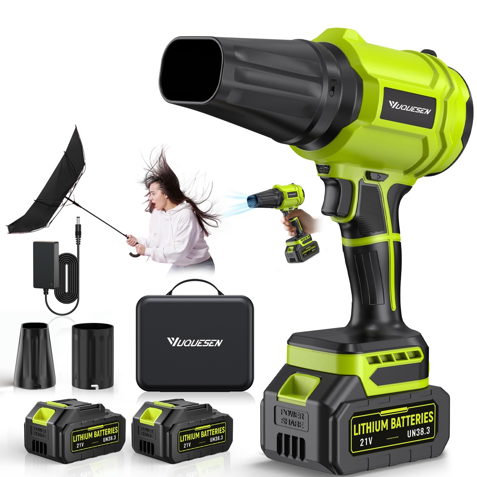 YUQUESEN cordless leaf blower with turbine motor for rapid yard debris removal