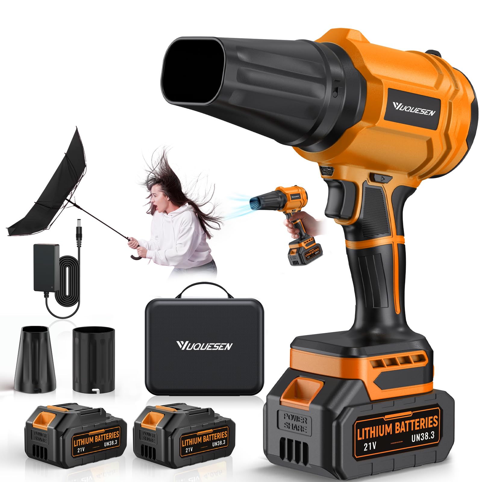 YUQUESEN cordless leaf blower with turbo power for fast lawn cleanup.