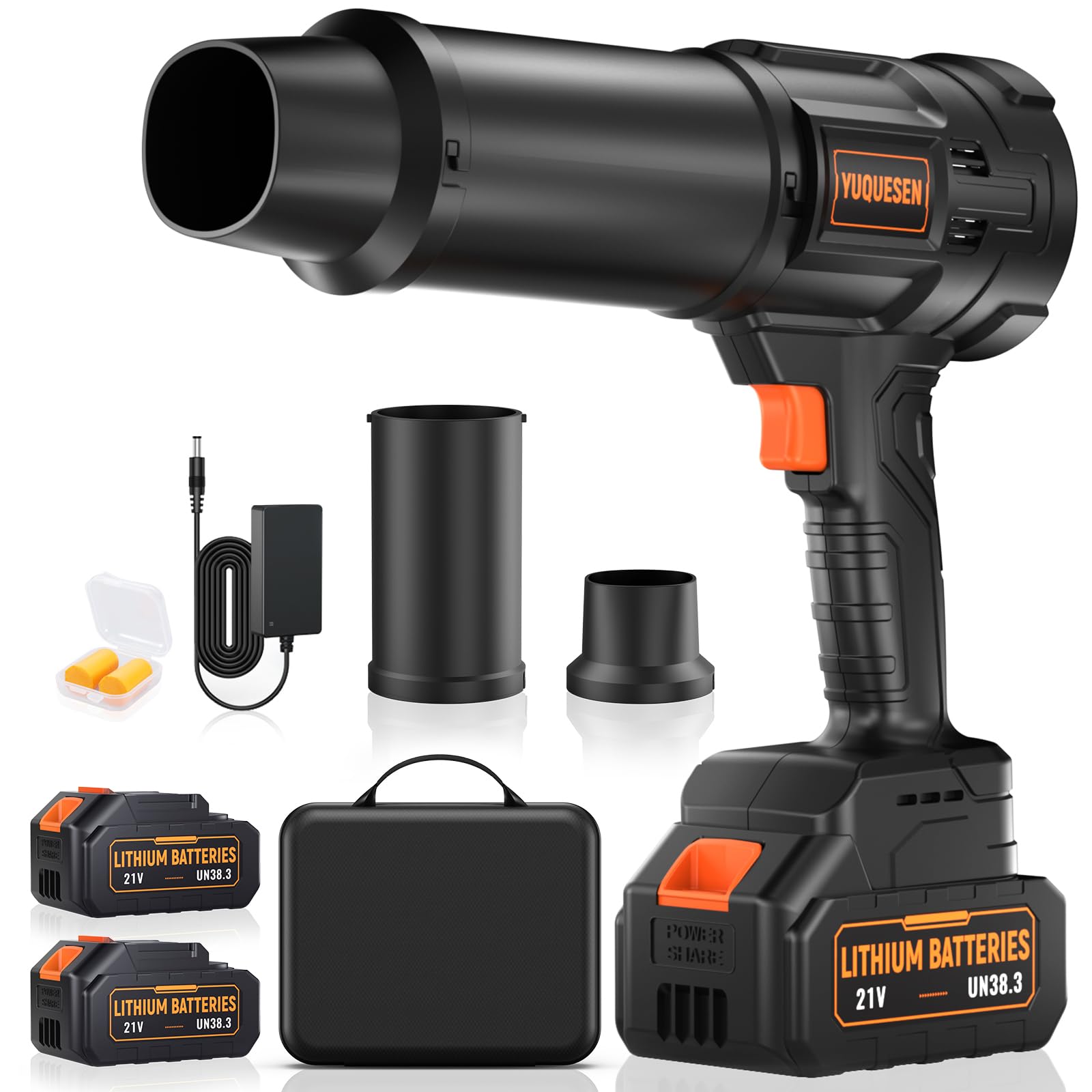 YUQUESEN Sooty cordless blower, front view, powerful airflow for fast patio cleanup