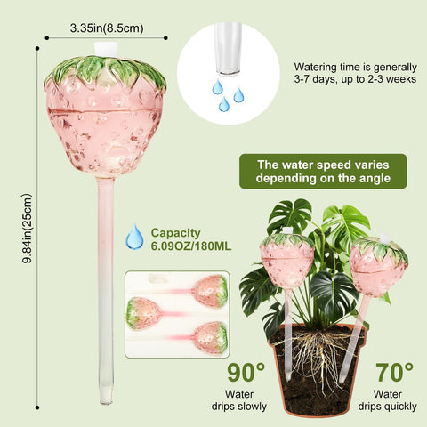Yurucenus strawberry glass watering globe 180ml capacity for longer hydration