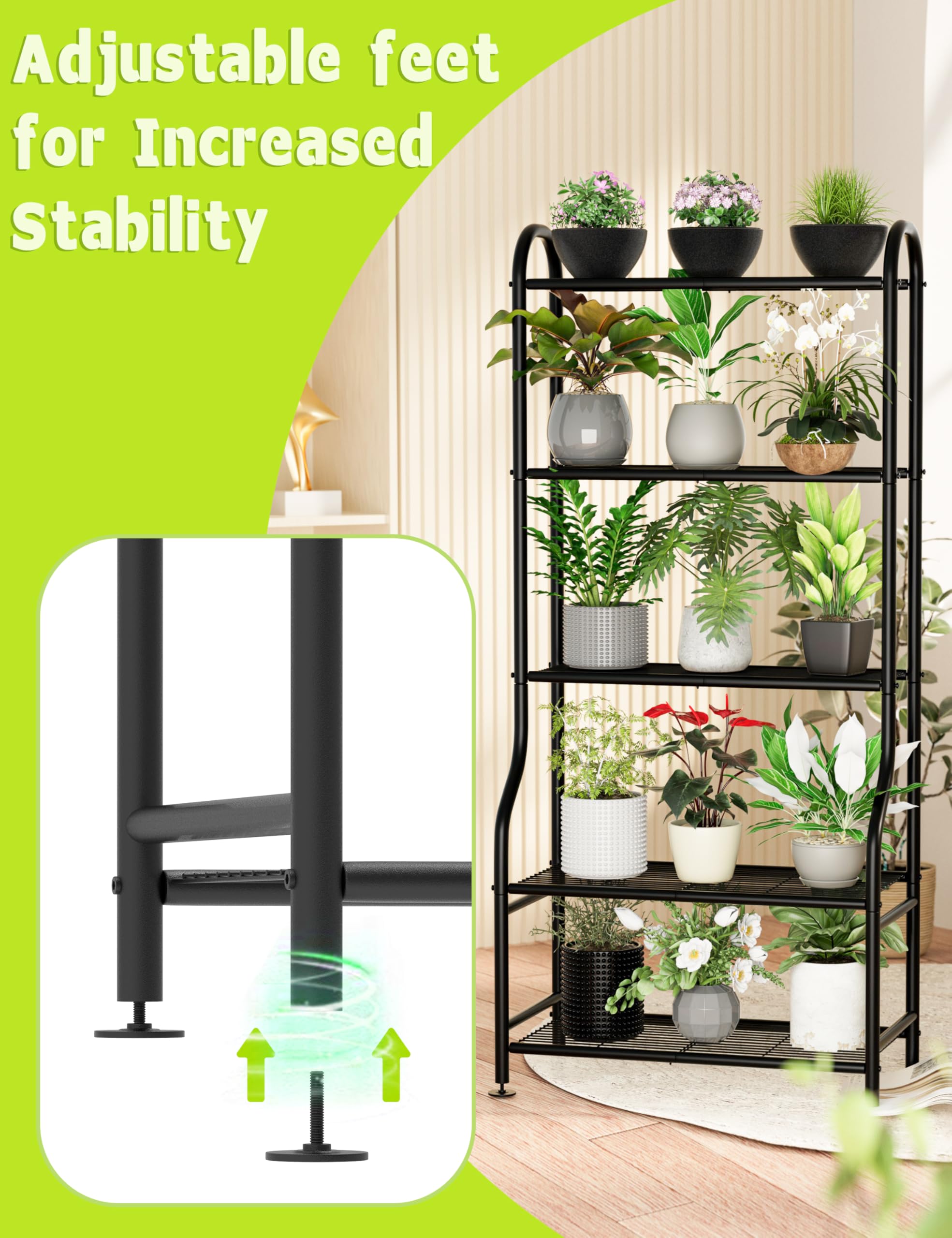 Close-up of Yutrchey carbon-steel frame highlights sturdy construction for heavy planters.