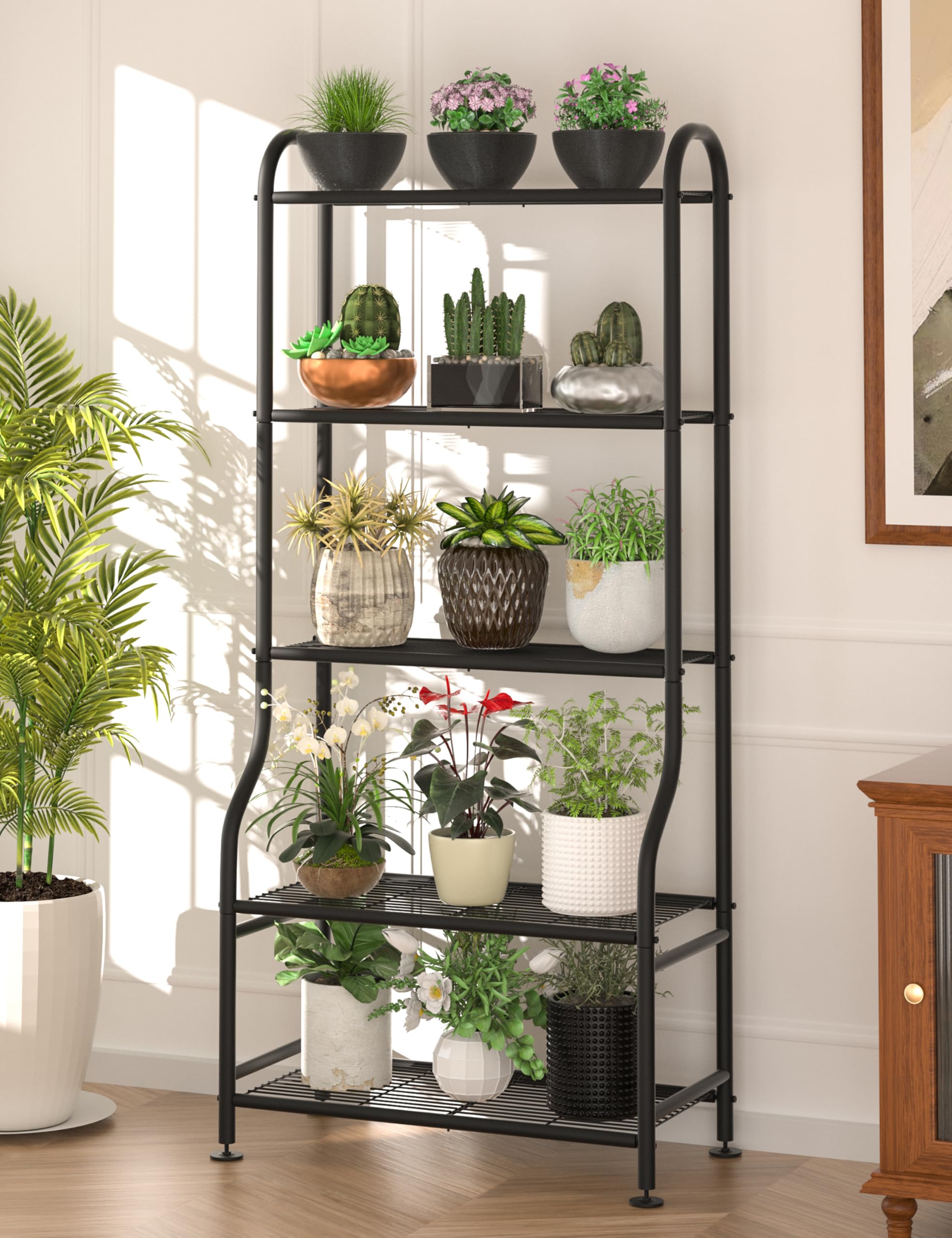 Yutrchey tall plant shelf enables balanced sunlight exposure for greenery.