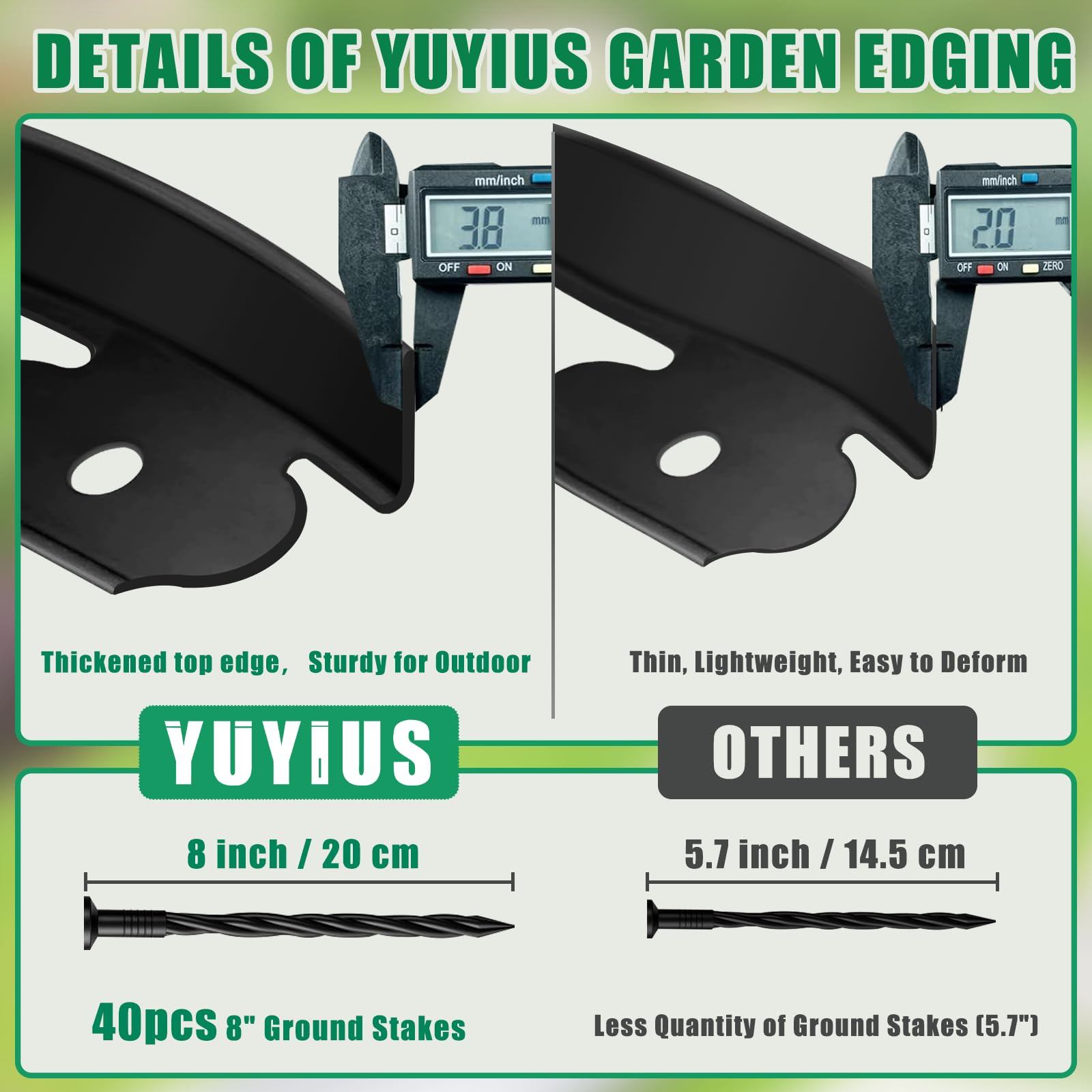 YUYIUS edging with 40 stakes kit enabling quick no-dig installation