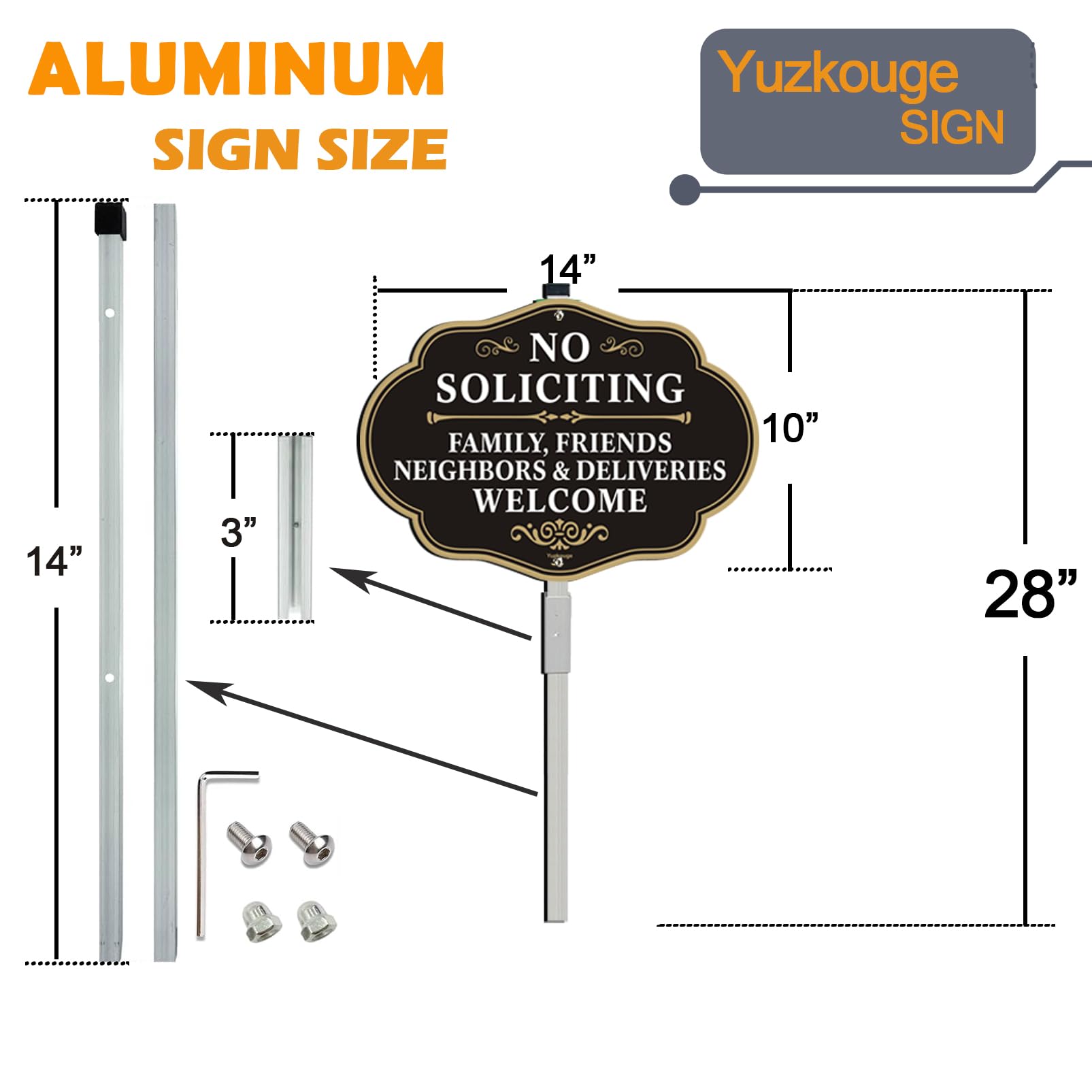 Yuzkouge aluminum sign with detachable stake ready for outdoor installation.