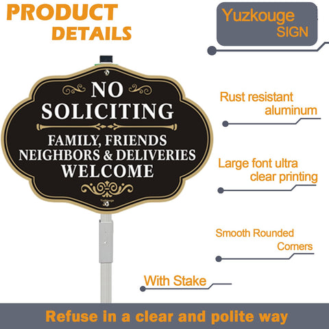 Yuzkouge UV-printed no-soliciting sign resists weather fade and graffiti.