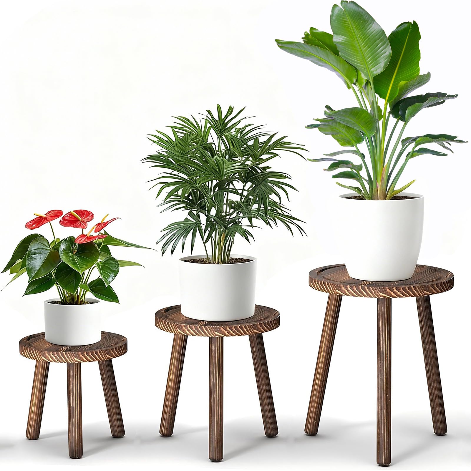 YUZUKYAUY plant stand 3-pack in heavy burnt color, easy assembly for indoor or outdoor use
