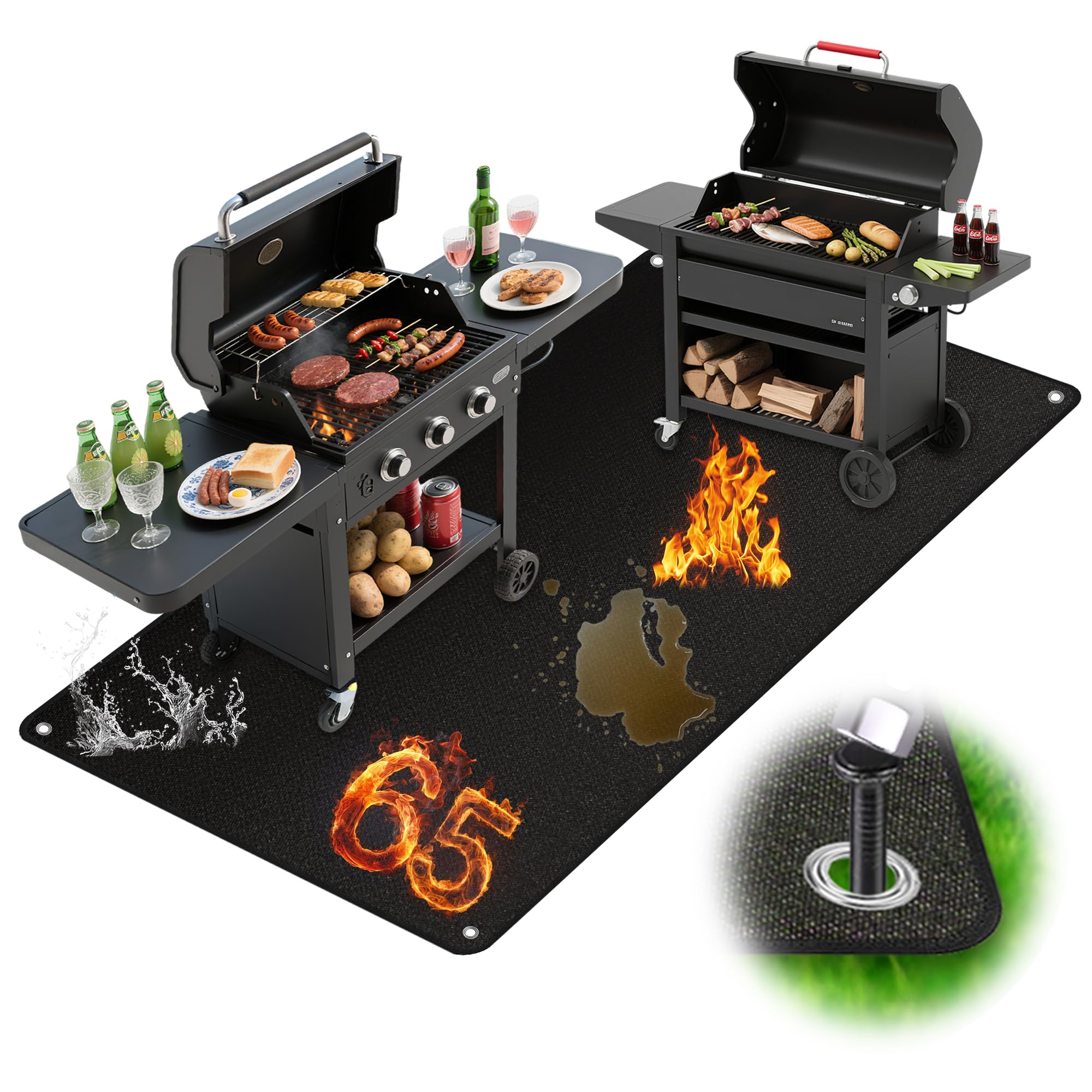 YVVZHOU PANN thickened grill mat protects deck from heat and splatters.