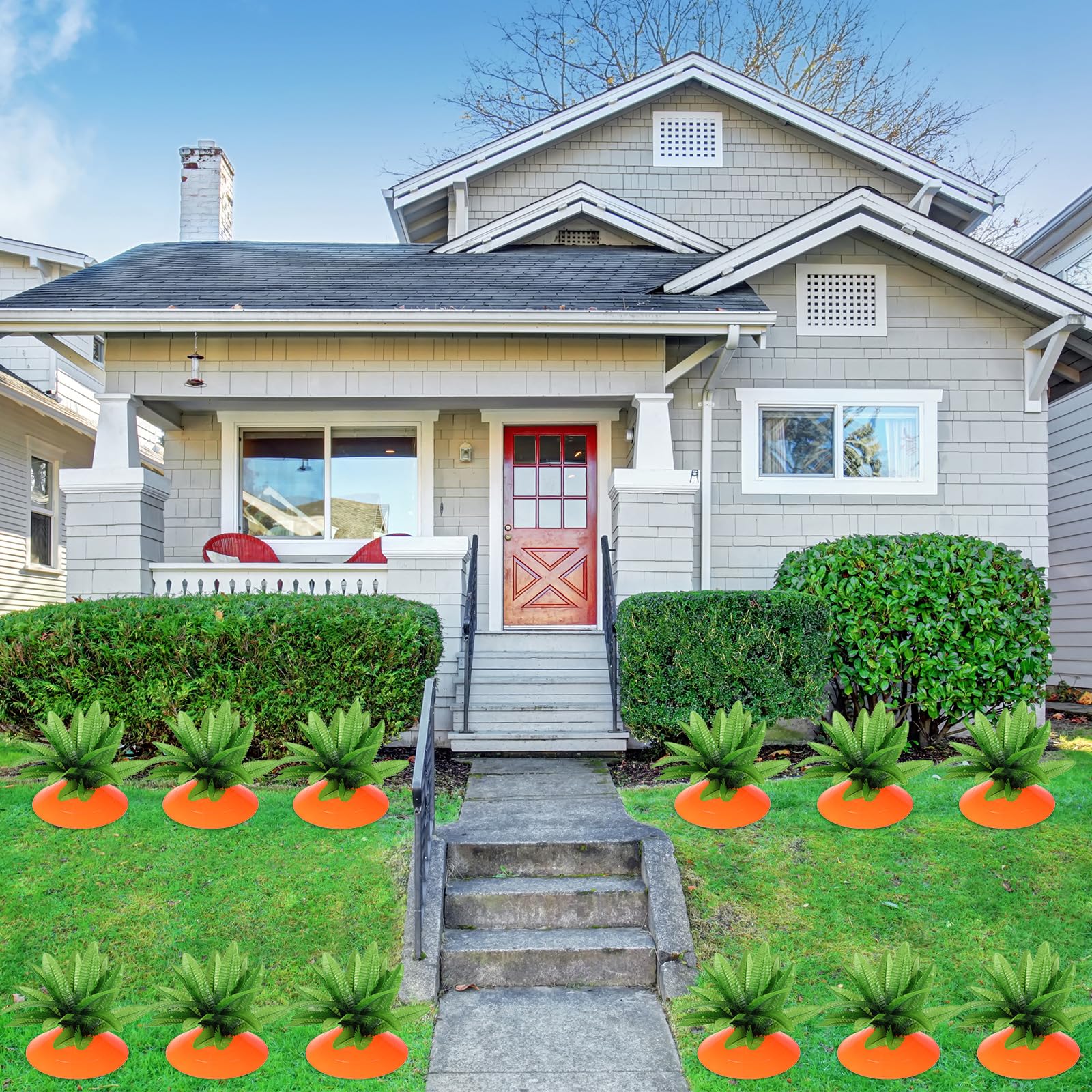 ywmigl assembled carrot display on a lawn adds seasonal charm.