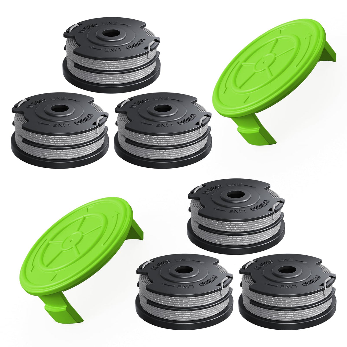 YWTESCH 8-pack spool for GreenWorks trimmers, dual-line design for quick line replacement.