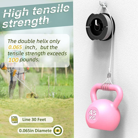 Nylon line with tensile strength hinting at long-lasting performance.