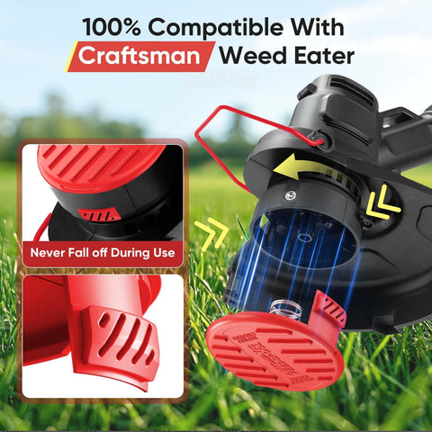 YWTESCH spool cap on-trimmer head shows secure fit, reducing loosening during use.