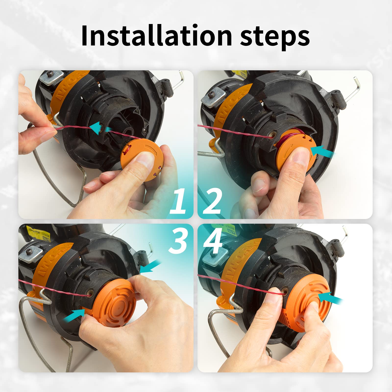 YWTESCH Worx spool line packaging image showcases spools and caps