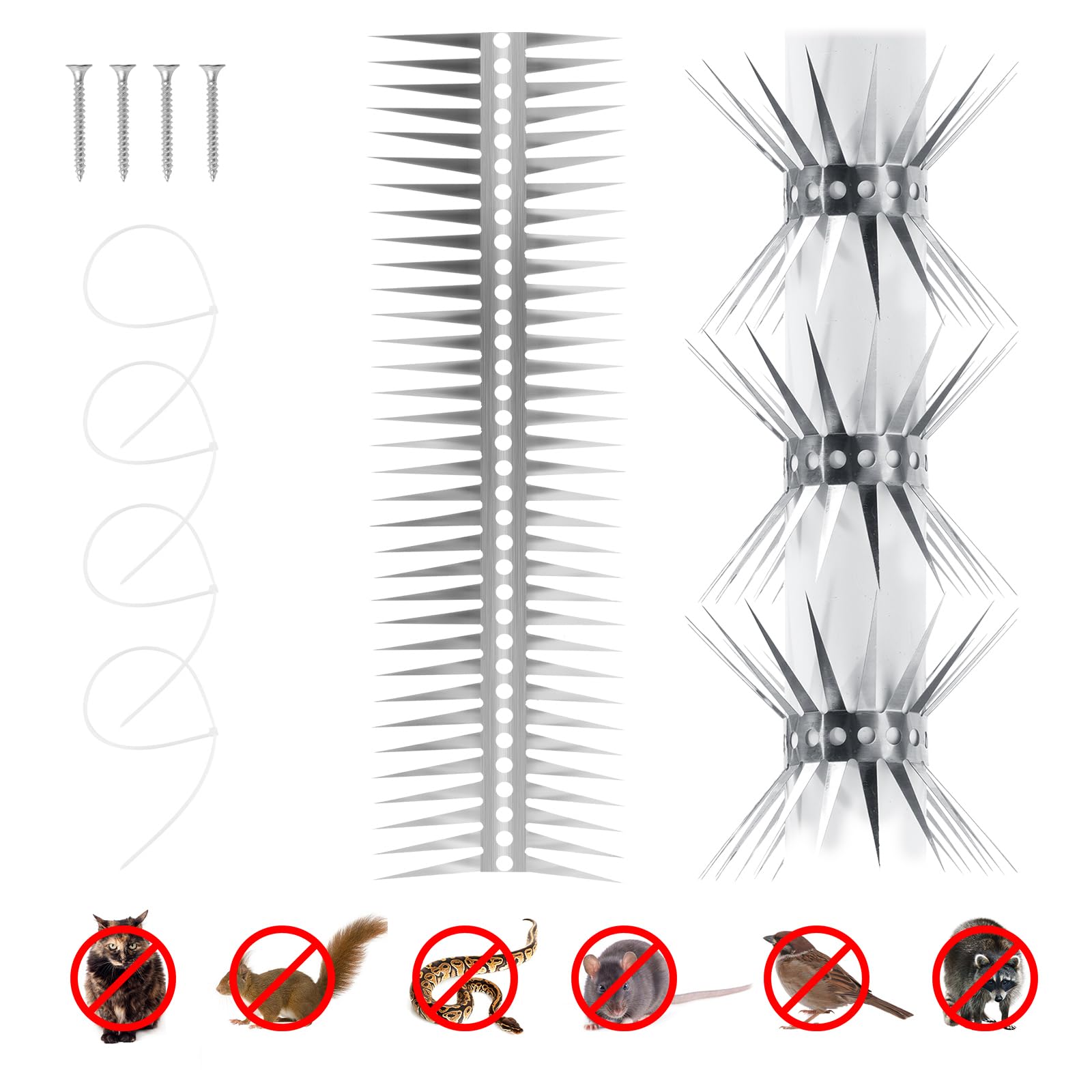 YXYBST Bird Spikes on a stainless steel base deter birds from pipes and ledges.