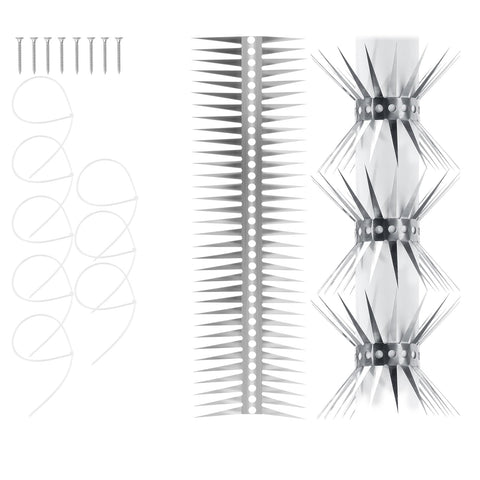 YXYBST bird spikes on stainless steel base deter pigeons from perching near pipes.