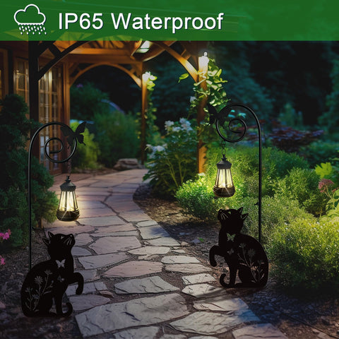 YY Gardenia cat stake along walkway, offering subtle night illumination.