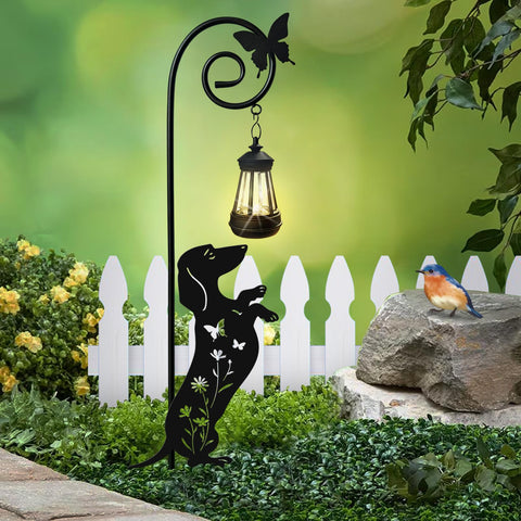 YY Gardenia dachshund solar lantern stake lights pathways with warm ambience.