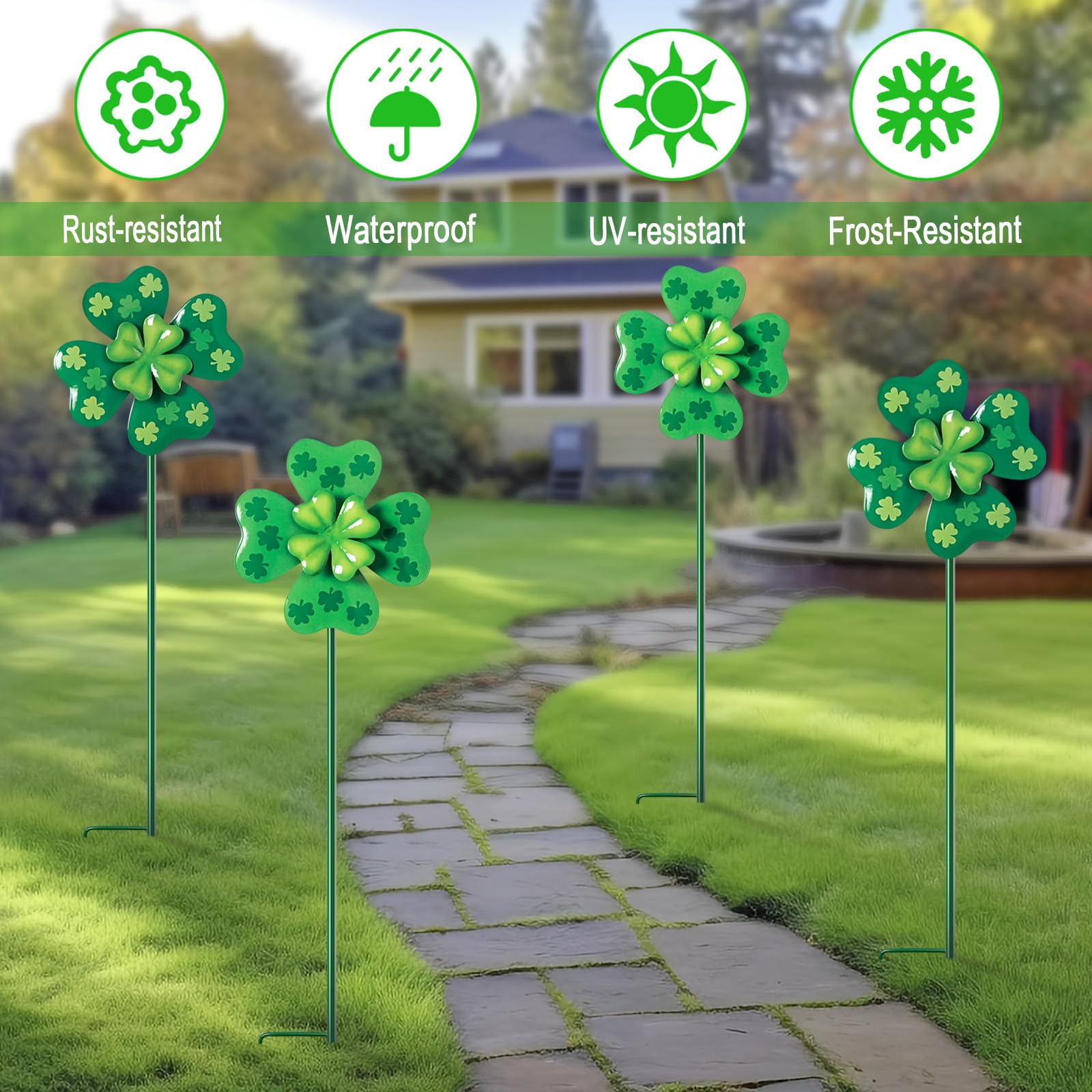 YY Gardenia Saint Patrick's Day wind spinner enhances outdoor ambiance.