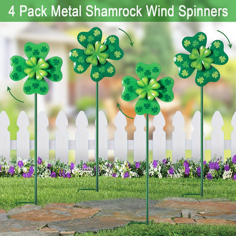 YY Gardenia shamrock wind spinner yard art in metal for durable lawn accents.