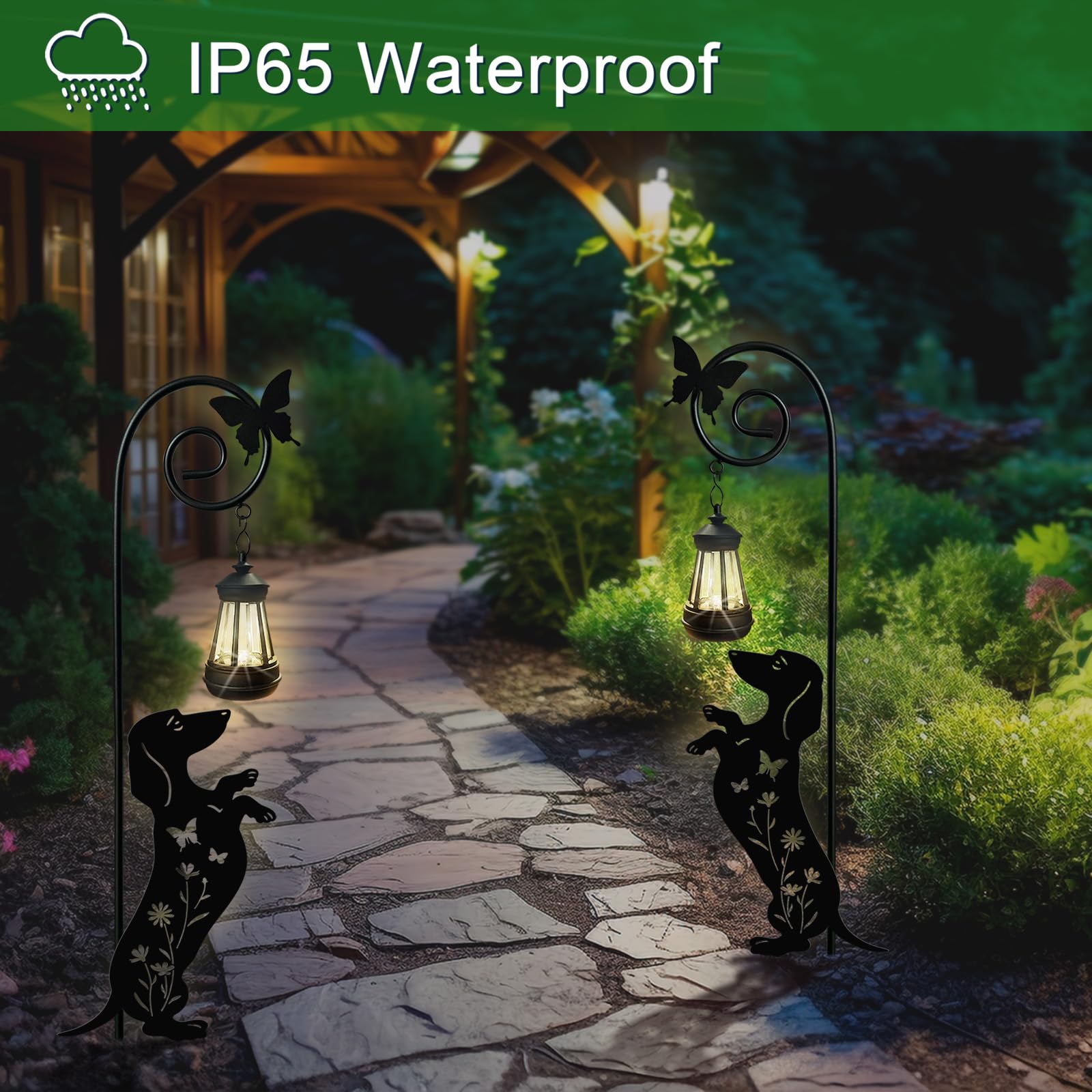 YY Gardenia waterproof solar lantern stands up to weather for year-round use.