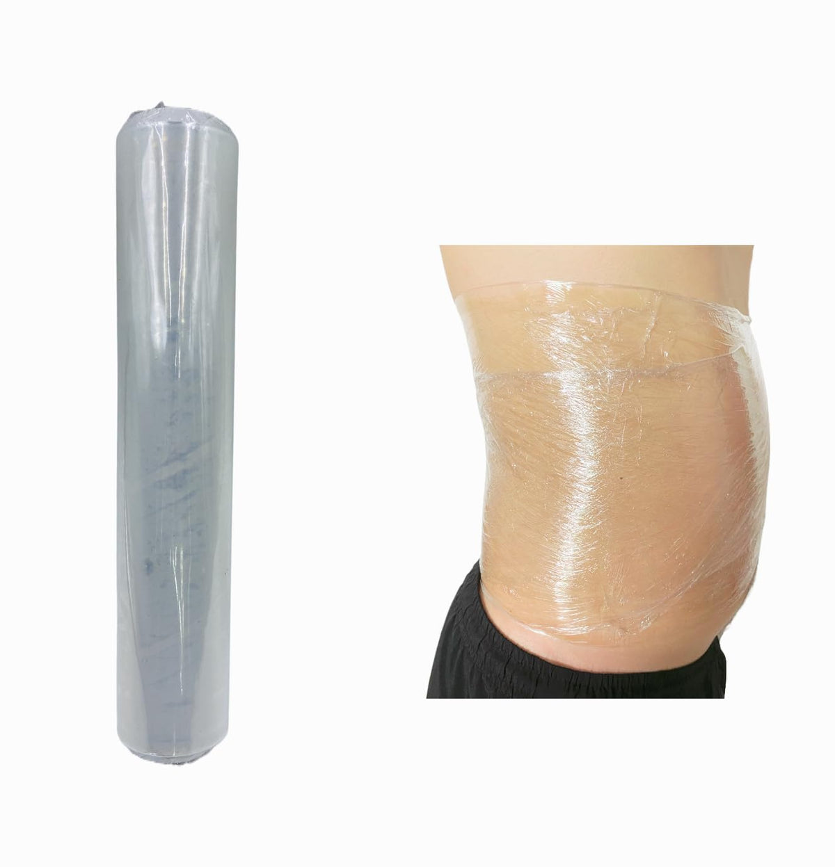 YYANBERICH 60m transparent osmotic wrap applied to the stomach area for comfortable coverage.