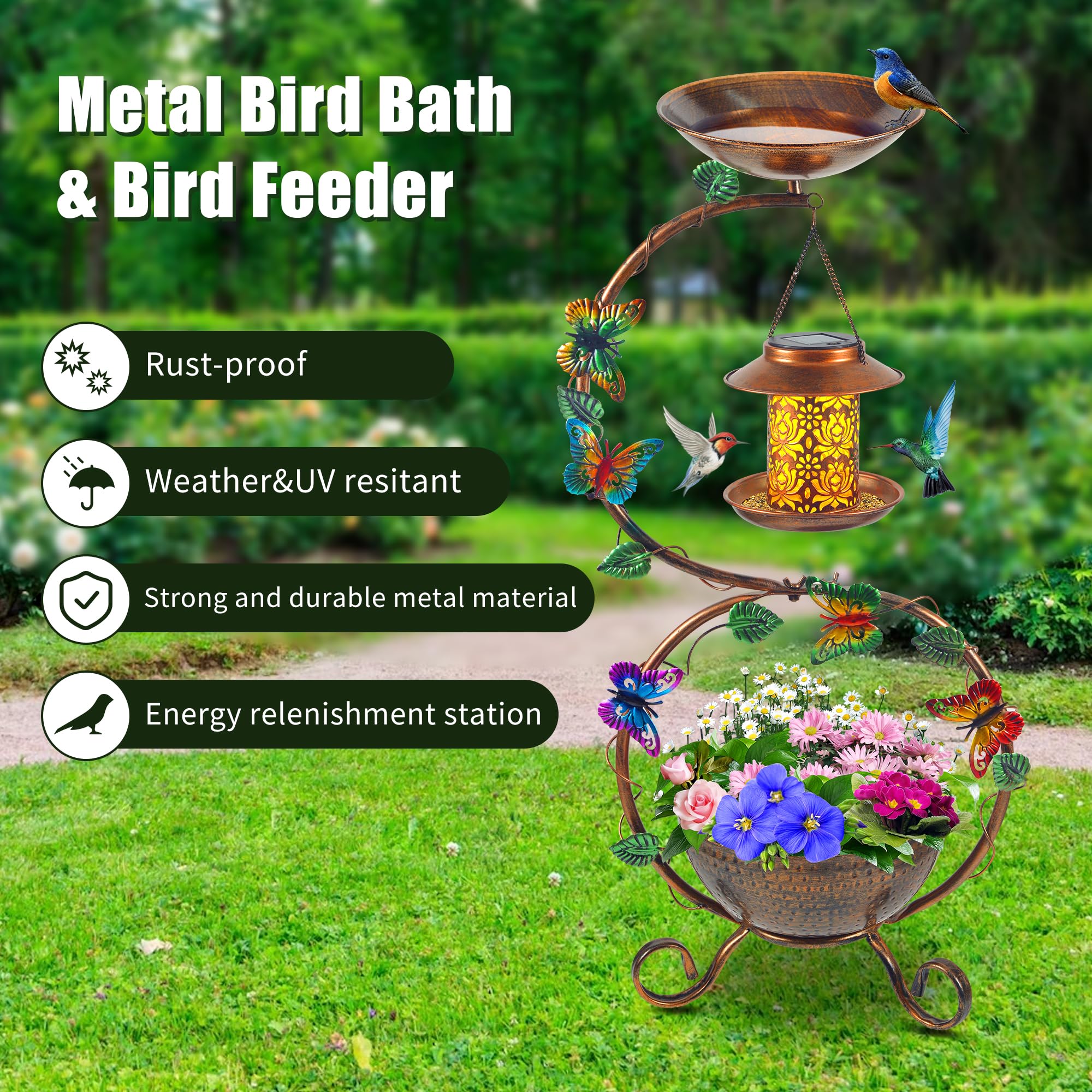 YYWMWM butterfly decor on birdbath enhances garden ambiance